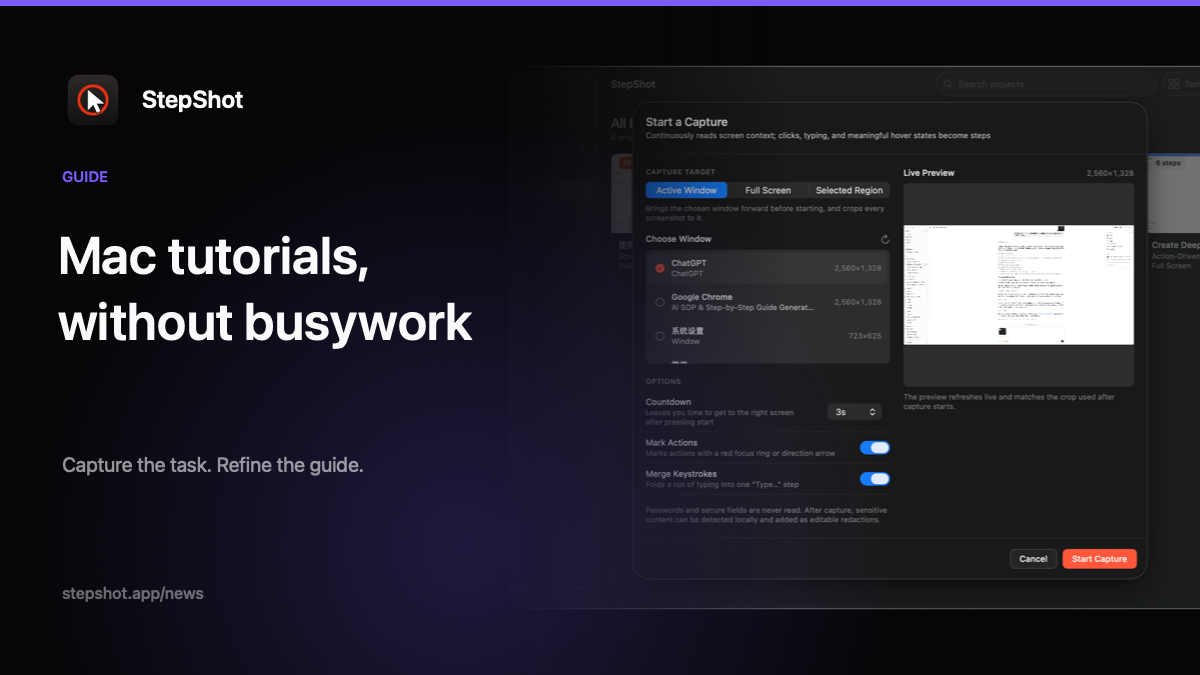 Mac software tutorials without manual screenshots