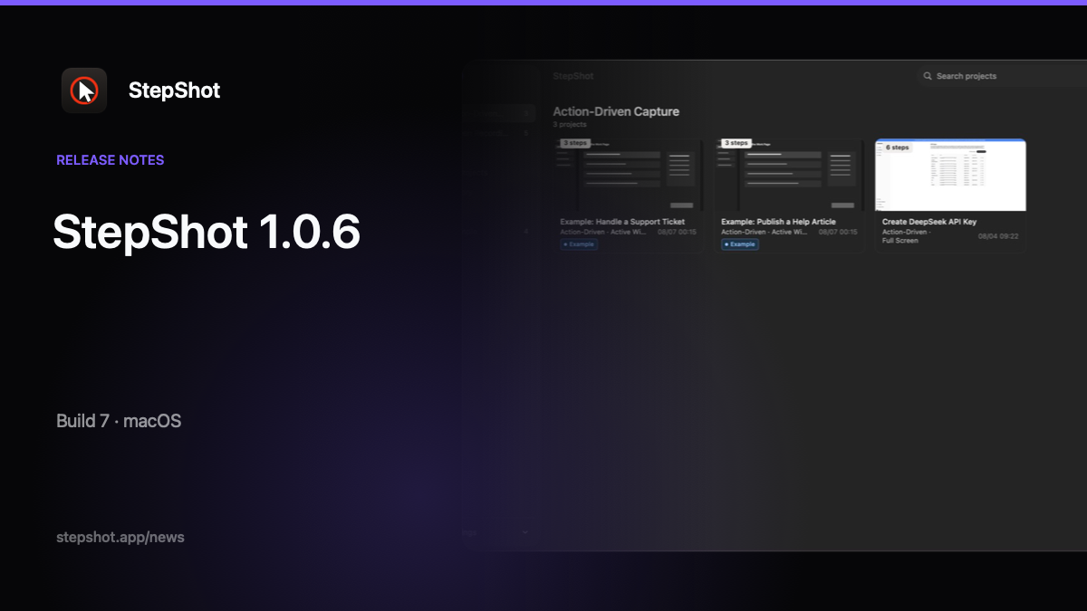 StepShot 1.0.6 release notes