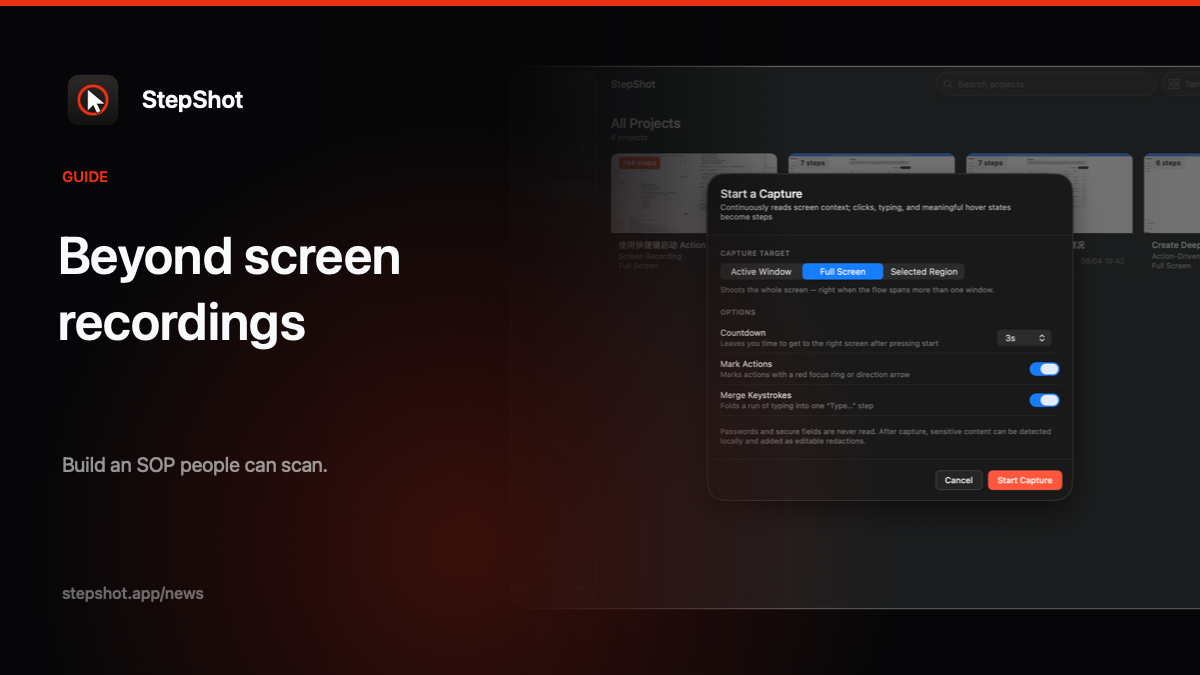 Screen recording alternative for SOPs